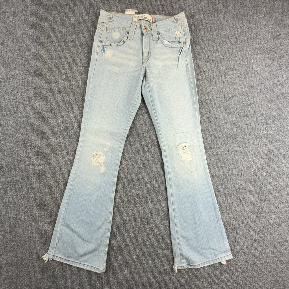 Y2K Levi's Superlow Bootcut Jeans Juniors 1 Light Wash Blue Low Rise Distressed